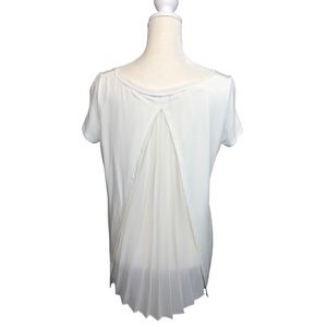 Majestic Filatures White Short Sleeve Top With Pleated Chiffon-like Detail Back